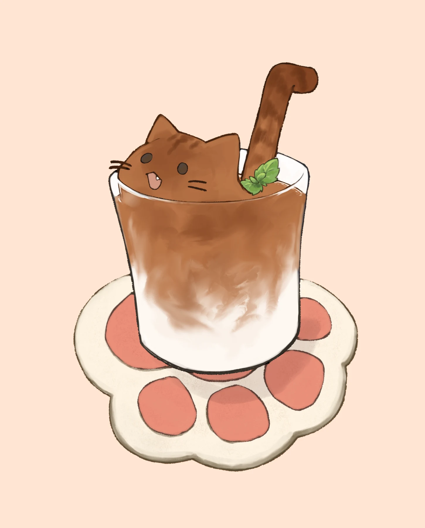 猫の形のラテを描いたステッカーデザイン