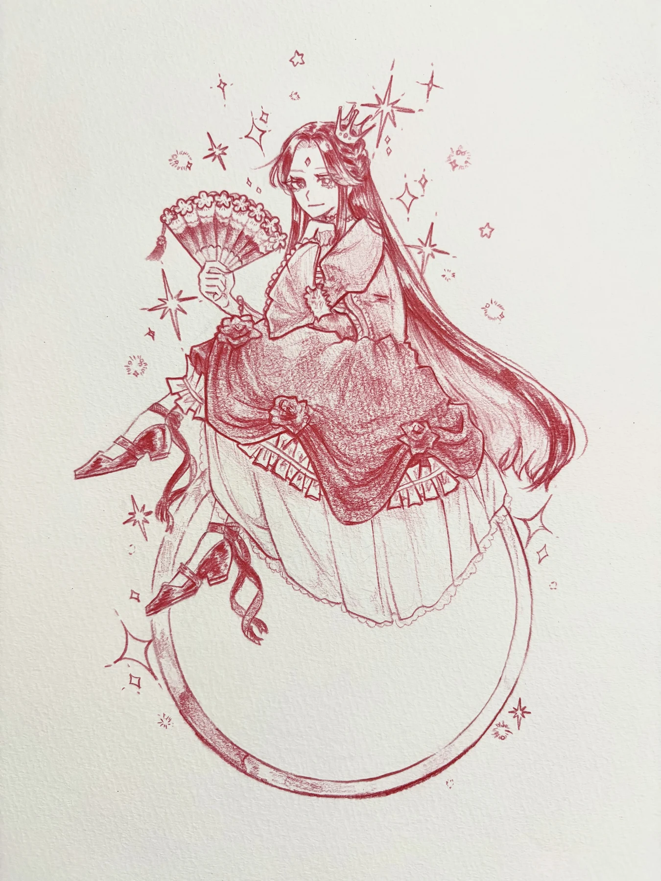 赤い色鉛筆1本で描いたルビーの擬人化